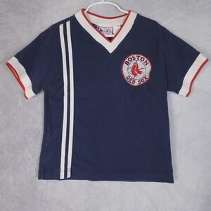 Vintage Boston Red Sox Shirt Boys 7 Blue MLB Baseball Mighty-Mac V-Neck